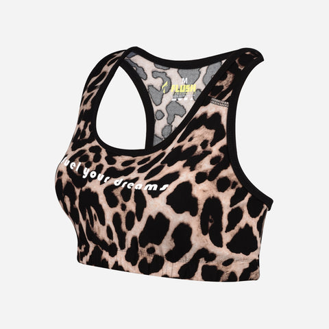 Women's Seamless Sports Bra, Support for Yoga Gym - Leopard