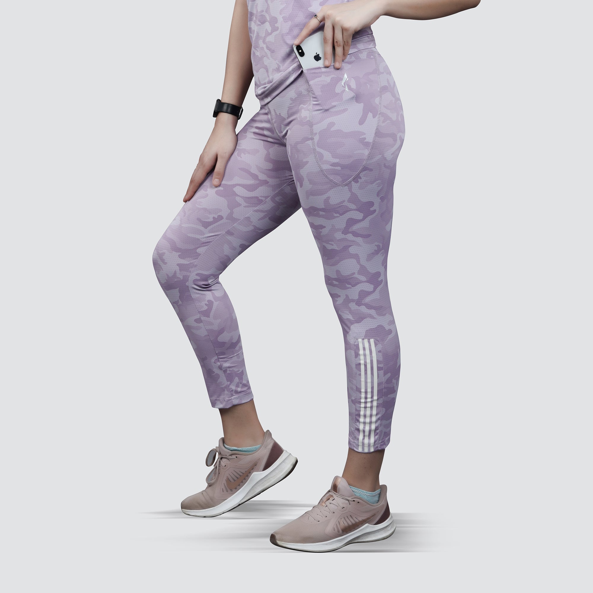 Women's Camo Workout Pants, High-Waisted Stretchable Yoga Leggings - Purple