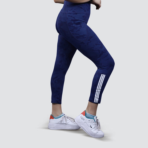 Women's Camo Workout Pants, High-Waisted Stretchable Yoga Leggings - Blue