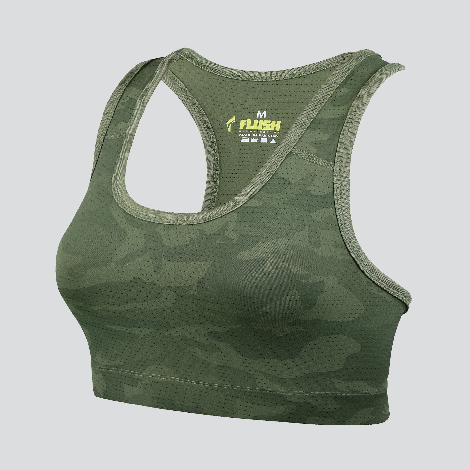 Women's Camo Sports Bra, Support for Yoga Gym - Lime Green