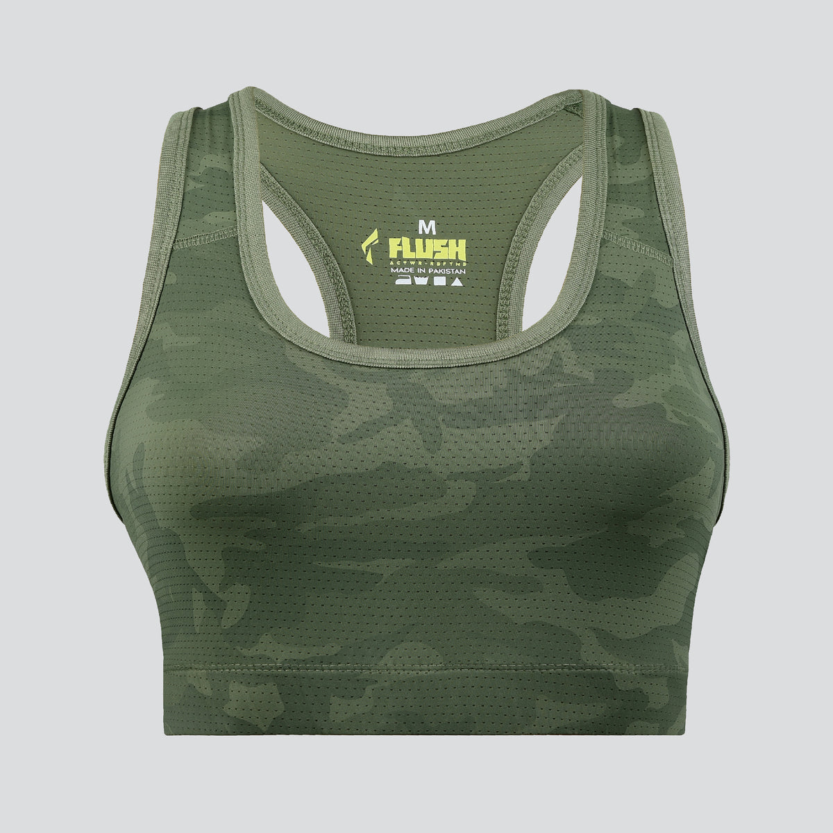 Women's Camo Sports Bra, Support for Yoga Gym - Lime Green