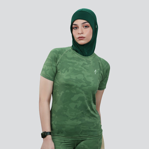Women’s Camo Activewear Breathable T-Shirts - Camo  Lime Green