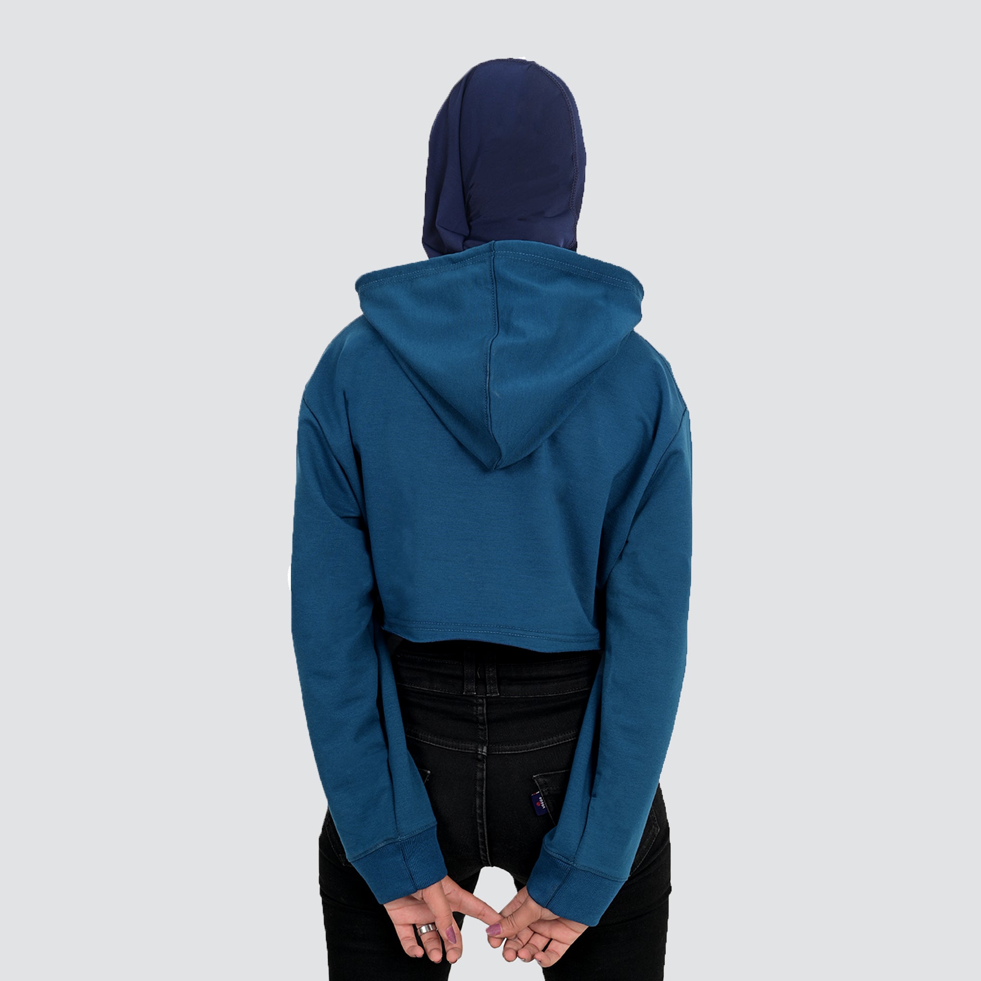 Womens Crop Top Zipper Hoodie - Turquoise