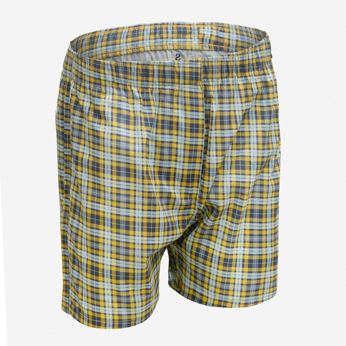 Men's 100% Cotton Boxer Shorts Waistband Check Print Yellow