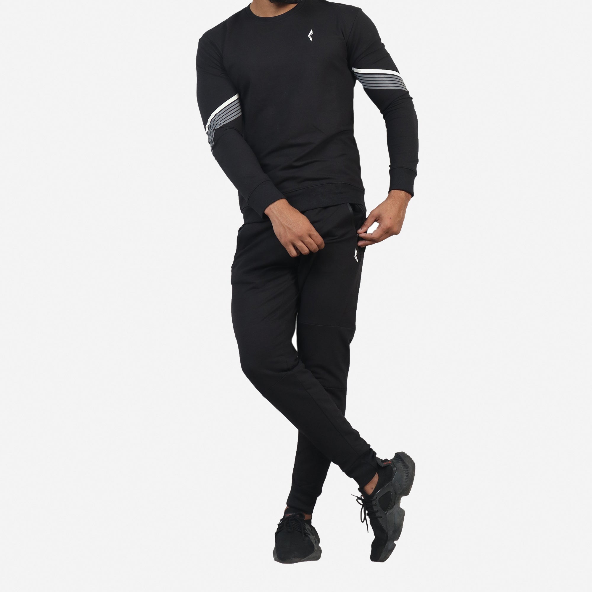 French Terry Tracksuit 2 Piece Sweatsuit Set Athletic Suit - Black