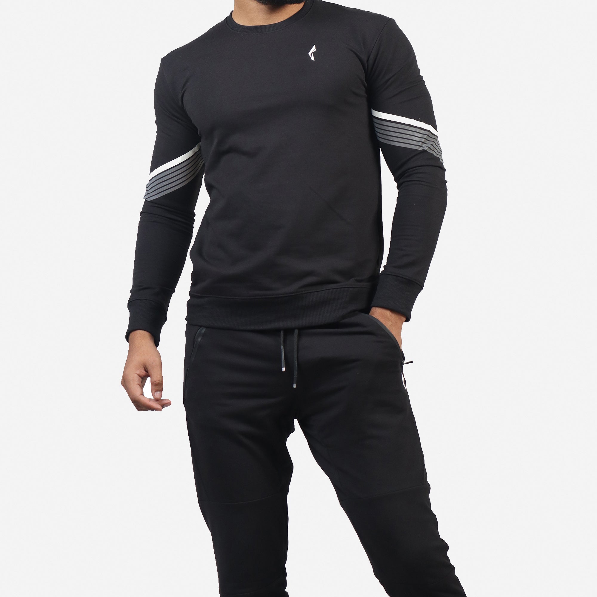 French Terry Tracksuit 2 Piece Sweatsuit Set Athletic Suit - Black