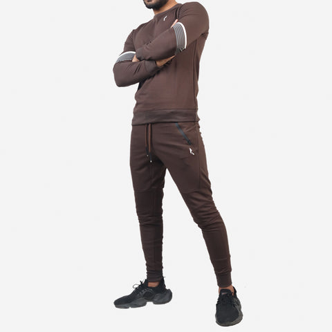 French Terry Tracksuit 2 Piece Sweatsuit Set Athletic Suit - Brown